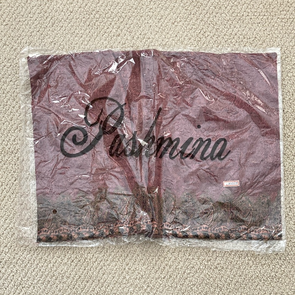 NEW Pashmina Scarf Wrap Tassles Burgundy Bronze  55% Pashmina 45% Silk SEALED